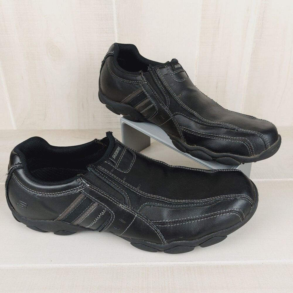 Skechers Men Size 11 Diameter-Nerves Black Leather Slip-On Driving Loafers 64274 - Picture 2 of 7